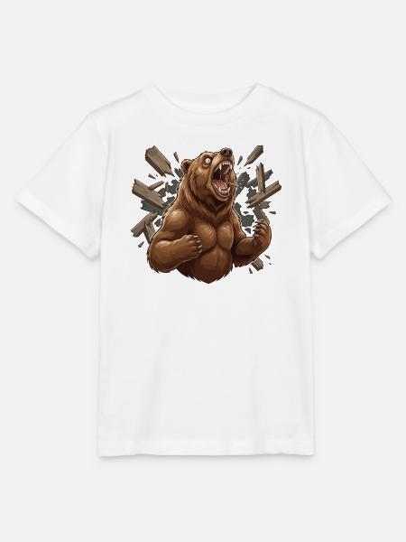 Bär bricht aus Holzrahmen - Stanley/Stella Kinder T-Shirt MINI CREATOR - Weiß