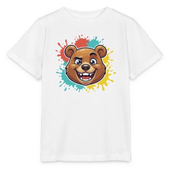 Fröhlicher Bärenkopf mit Farbspritzern - Stanley/Stella Kinder T-Shirt MINI CREATOR  - Weiß - Vorne - Maike (125cm)