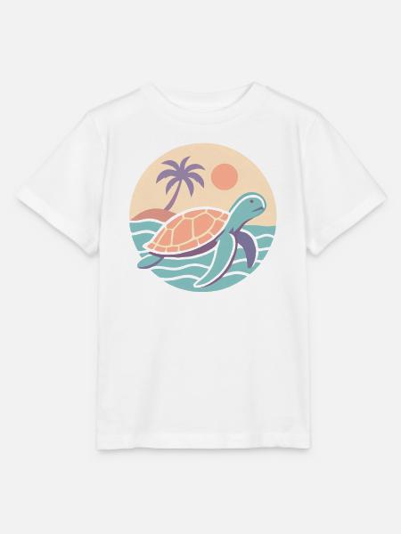 Retro Schildkröte am Strand  - Stanley/Stella Kinder T-Shirt MINI CREATOR  - Weiß