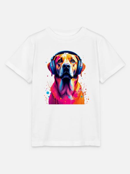 Labbi Labrador mit Kopfhörer - Stanley/Stella Kinder T-Shirt MINI CREATOR  - Weiß