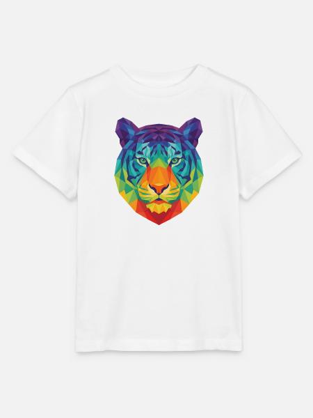 Neonblaues geometrisches Tigerkopf-Pop-Art - Stanley/Stella Kinder T-Shirt MINI CREATOR  - Weiß
