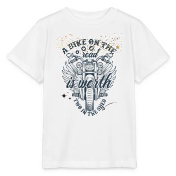 Geflügeltes Motorrad auf der offenen Straße - Stanley/Stella Kinder T-Shirt MINI CREATOR  - Weiß - Vorne - Maike (125cm)