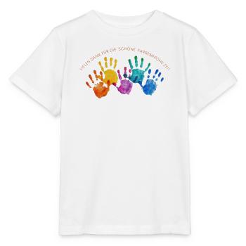Farbenreiche Handabdrücke Dankzeit - Stanley/Stella Kinder T-Shirt MINI CREATOR  - Weiß - Vorne - Maike (125cm)