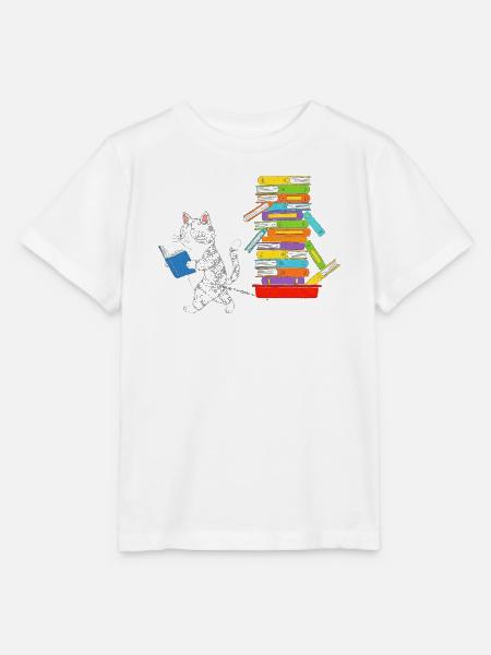 Lesekätzchen zieht Bücherwagen - Stanley/Stella Kinder T-Shirt MINI CREATOR - Weiß