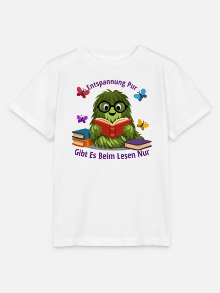 Entspannte Puschelraupe beim Lesespaß - Stanley/Stella Kinder T-Shirt MINI CREATOR - Weiß