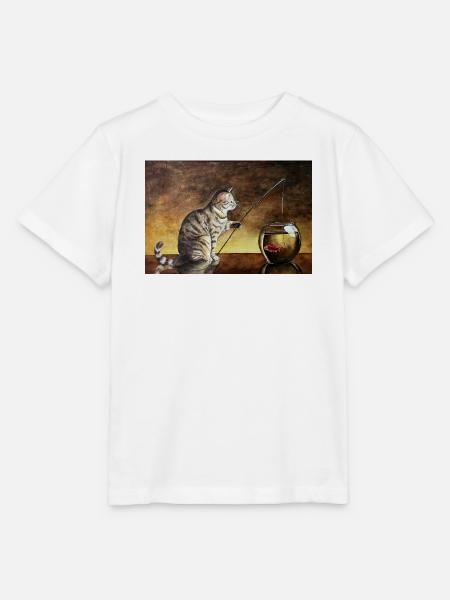 Fischerkatze und Goldfisch im Napf - Stanley/Stella Kinder T-Shirt MINI CREATOR  - Weiß