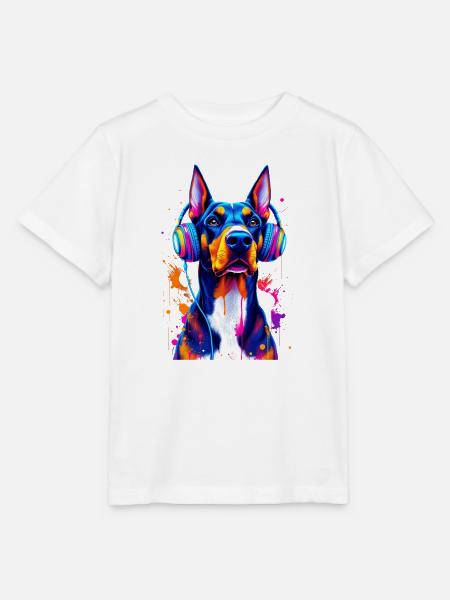 Dobermann mit Kopfhörern - Stanley/Stella Kinder T-Shirt MINI CREATOR  - Weiß