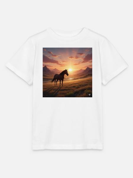 Sonnenuntergangs-Pferd im Bergtal - Stanley/Stella Kinder T-Shirt MINI CREATOR - Weiß