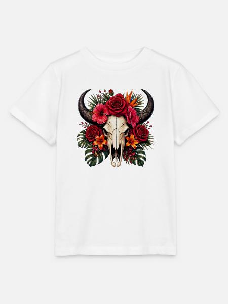 Blumen-Schädel mit Hörnern - Stanley/Stella Kinder T-Shirt MINI CREATOR - Weiß