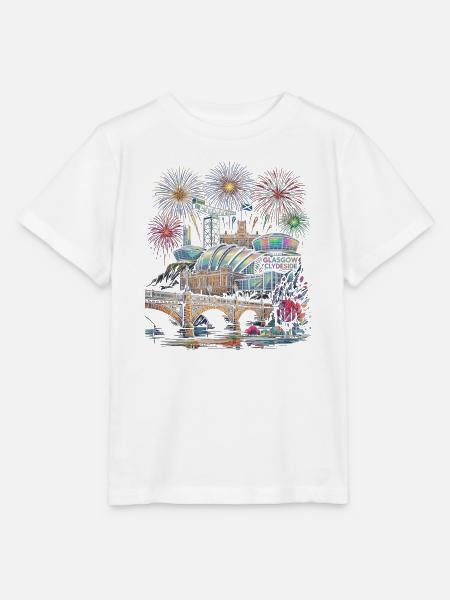 Glasgow Skyline Feuerwerk - Stanley/Stella Kinder T-Shirt MINI CREATOR - Weiß