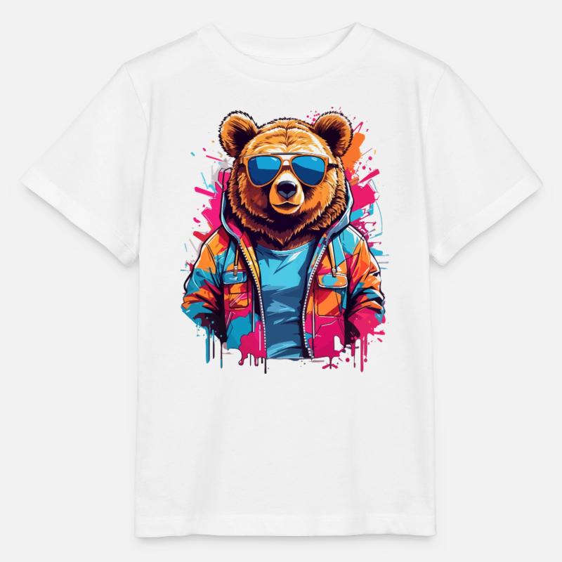 Ours néon dans un sweat à capuche coloré - T-shirt bio MINI CREATOR Stanley/Stella Enfant - blanc
