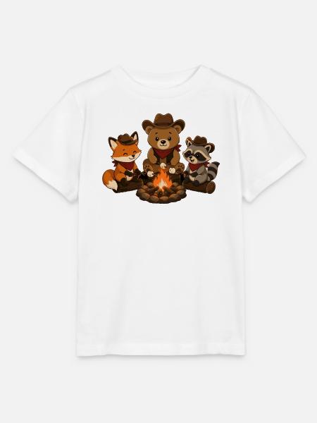 Camping Tiere am Lagerfeuer mit Marshmallows  - Stanley/Stella Kinder T-Shirt MINI CREATOR  - Weiß
