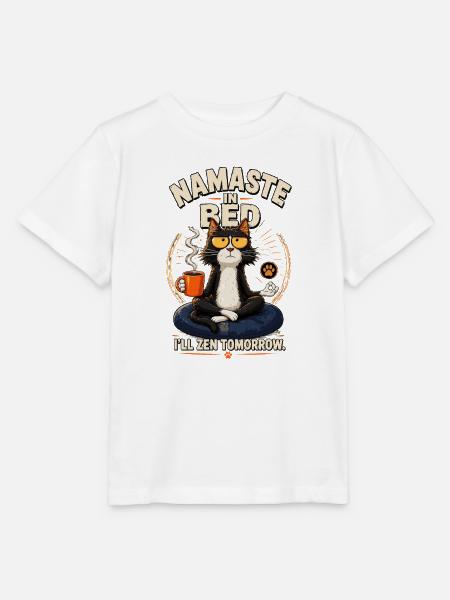 Namaste im Bett Zen-Katze - Stanley/Stella Kinder T-Shirt MINI CREATOR - Weiß