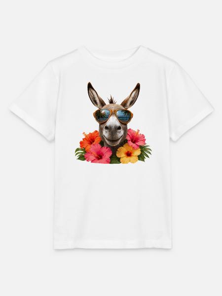 Esel mit Hibiskus und Sonnenbrille - Stanley/Stella Kinder T-Shirt MINI CREATOR  - Weiß