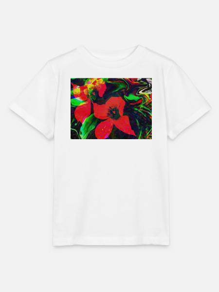 Neonrote Blüten im Farbwirbel - Stanley/Stella Kinder T-Shirt MINI CREATOR - Weiß