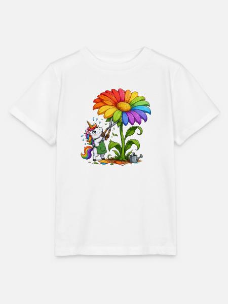 Regenbogen-Sonnenblume und Einhorn-Gärtner - Stanley/Stella Kinder T-Shirt MINI CREATOR - Weiß