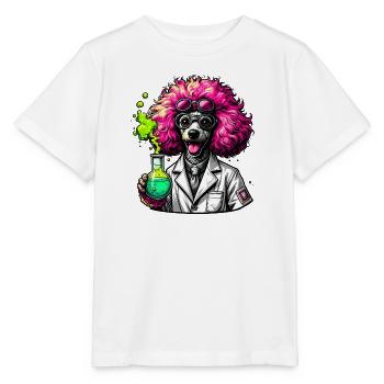 Dog as a chemist in a pink lab coat - Stanley/Stella MINI CREATOR Kids’ T-Shirt - white - Front - Maike (125cm)