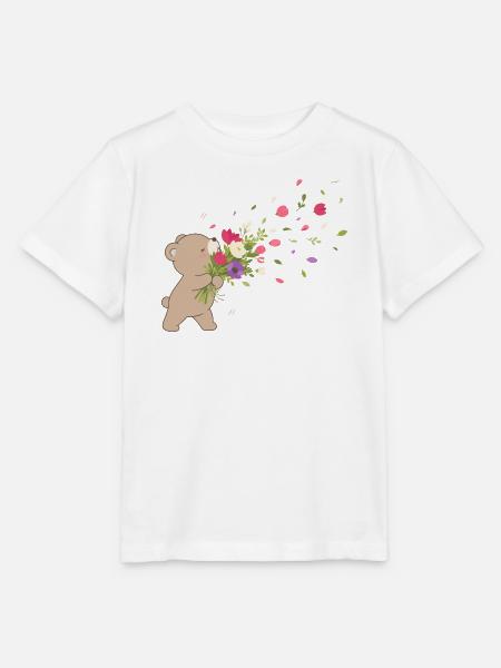 Süßer Bär mit Blumenstrauß Motiv - Stanley/Stella Kinder T-Shirt MINI CREATOR - Weiß
