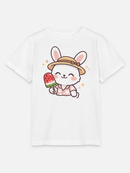 Sommerhäschen mit Wassermelone Eis - Stanley/Stella Kinder T-Shirt MINI CREATOR  - Weiß
