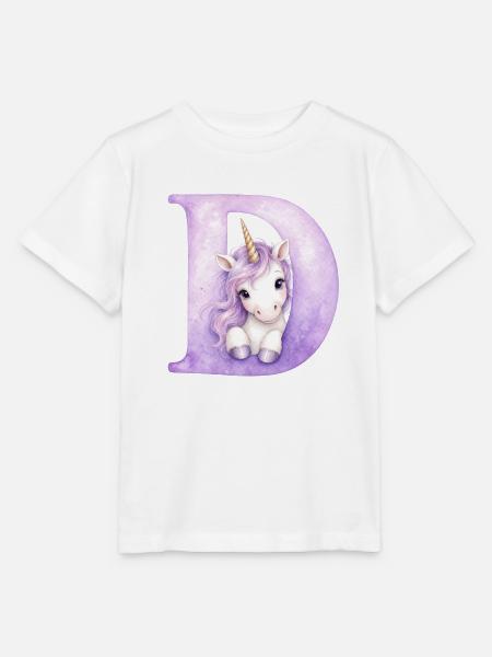 Buchstabe D Lila Einhorn - Stanley/Stella Kinder T-Shirt MINI CREATOR  - Weiß