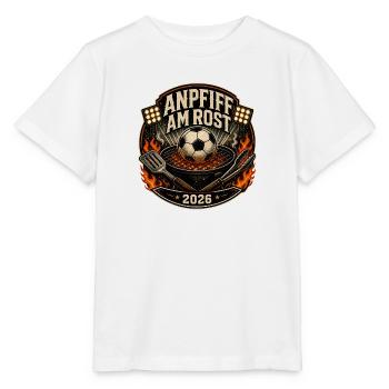 Anpfiff am Rost 2026 Fußball Grillen BBQ Shirt - Stanley/Stella Kinder T-Shirt MINI CREATOR  - Weiß - Vorne - Maike (125cm)