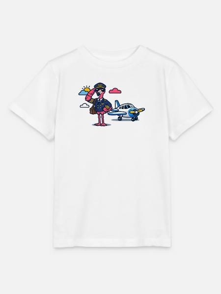 Flamingo Pilot am Propellerflugzeug - Stanley/Stella Kinder T-Shirt MINI CREATOR - Weiß