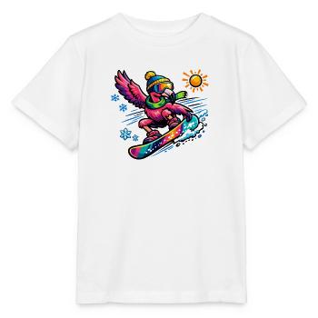 Flamingo Snowboard im Winterglanz - Stanley/Stella Kinder T-Shirt MINI CREATOR  - Weiß - Vorne - Maike (125cm)