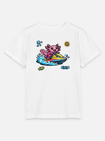 Axolotl Jet Ski Neon Splash - Stanley/Stella Kinder T-Shirt MINI CREATOR - Weiß
