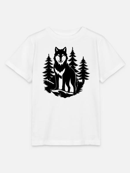Wolfssilhouette im Wald - Stanley/Stella Kinder T-Shirt MINI CREATOR  - Weiß