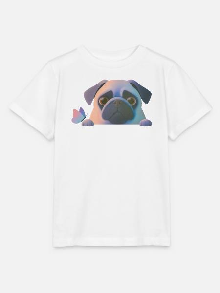 Mops mit Schmetterling - Stanley/Stella Kinder T-Shirt MINI CREATOR - Weiß