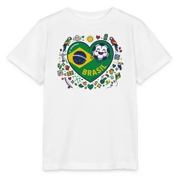 Brasilien Herzball Fußballfreude - Stanley/Stella Kinder T-Shirt MINI CREATOR  - Weiß - Vorne - Maike (125cm)