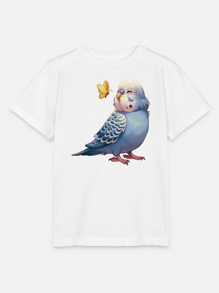 Wellensittich mit Schmetterling - Stanley/Stella Kinder T-Shirt MINI CREATOR - Weiß
