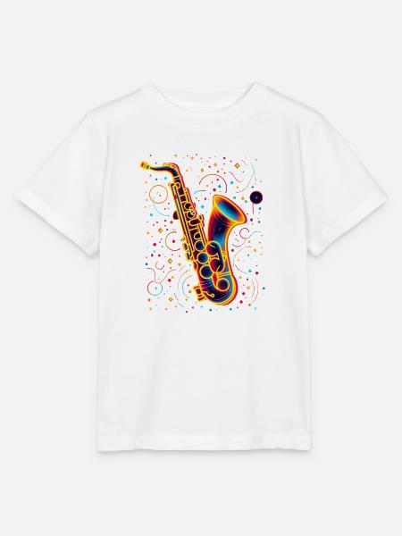 Saxophon Retrowave - Stanley/Stella Kinder T-Shirt MINI CREATOR - Weiß