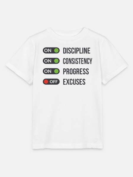 Discipline Consistency Progress Excuses OFF - Stanley/Stella Kinder T-Shirt MINI CREATOR  - Weiß