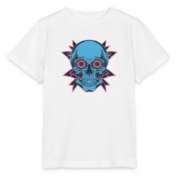 Crâne bleu aux yeux floraux - T-shirt bio MINI CREATOR Stanley/Stella Enfant - blanc - Devant - Maike (125cm)