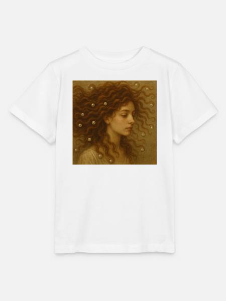 Perlenhaarporträt in Warmgold - Stanley/Stella Kinder T-Shirt MINI CREATOR - Weiß