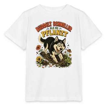 Husky Gärtner Buddelt Schneller - Stanley/Stella Kinder T-Shirt MINI CREATOR  - Weiß - Vorne - Maike (125cm)
