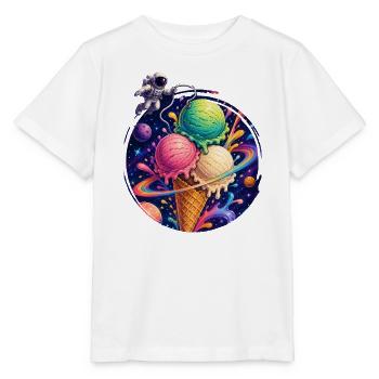 Astronaut mit Eis im bunten Universum  - Stanley/Stella Kinder T-Shirt MINI CREATOR  - Weiß - Vorne - Maike (125cm)