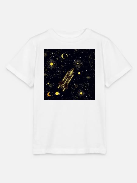 Goldene Rakete in kosmischer Umlaufbahn - Stanley/Stella Kinder T-Shirt MINI CREATOR - Weiß