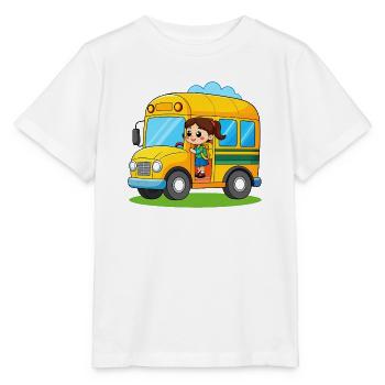 Einschulung: Mädchen und gelber Schulbus – Schule - Stanley/Stella Kinder T-Shirt MINI CREATOR  - Weiß - Vorne - Maike (125cm)