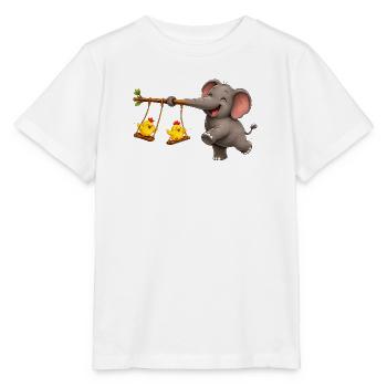 Aventure de balançoire éléphant et poussin - T-shirt bio MINI CREATOR Stanley/Stella Enfant - blanc - Devant - Maike (125cm)
