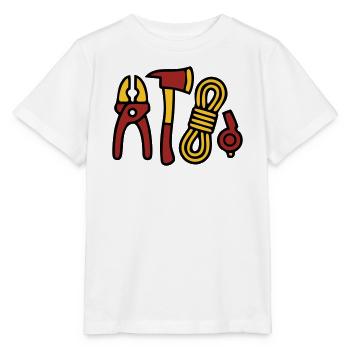 Graphismes des outils des pompiers - T-shirt bio MINI CREATOR Stanley/Stella Enfant - blanc - Devant - Maike (125cm)