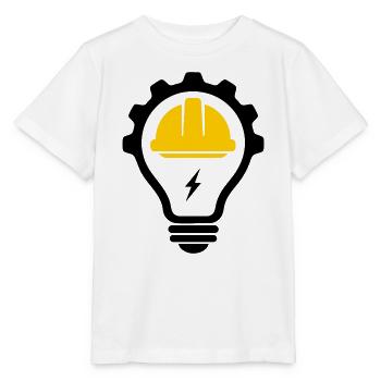 Elektriker Bauhelm Blitz und Glühbirne - Stanley/Stella Kinder T-Shirt MINI CREATOR  - Weiß - Vorne - Maike (125cm)