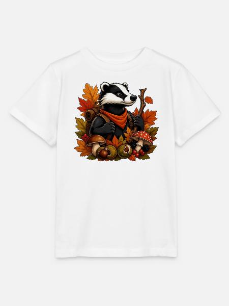 Herbstlicher Dachs mit Pilzen - Stanley/Stella Kinder T-Shirt MINI CREATOR - Weiß