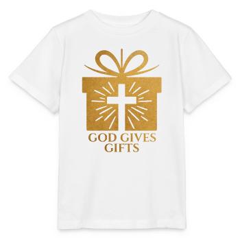 Dieu donne des cadeaux - couleur sable - T-shirt bio MINI CREATOR Stanley/Stella Enfant - blanc - Devant - Maike (125cm)