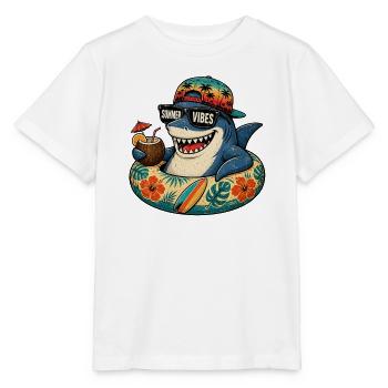 Requin d’été avec vibraons Ambiance d’été - T-shirt bio MINI CREATOR Stanley/Stella Enfant - blanc - Devant - Maike (125cm)