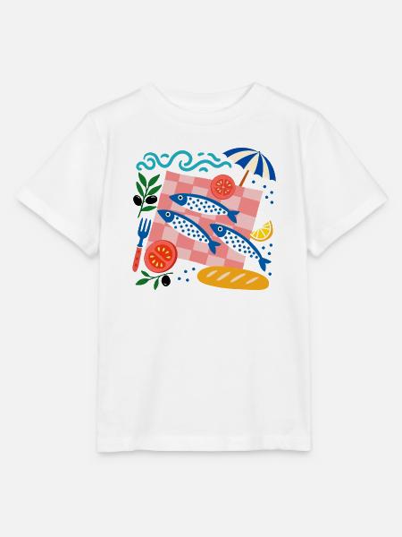 Sardinen-Picknick Mittelmeer-Illustration - Stanley/Stella Kinder T-Shirt MINI CREATOR  - Weiß