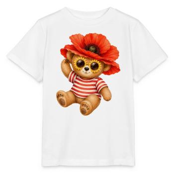 Petit ours en peluche mignon avec un chapeau de coquelicot et des lunettes florales - T-shirt bio MINI CREATOR Stanley/Stella Enfant - blanc - Devant - Maike (125cm)