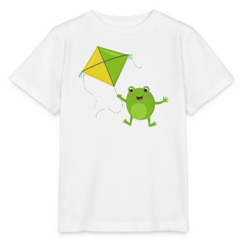 Une grenouille verte fait voler un cerf-volant – Fu - T-shirt bio MINI CREATOR Stanley/Stella Enfant - blanc - Devant - Maike (125cm)