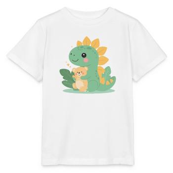 Petit dinosaure de dessin animé avec un ours en peluche – Mignon - T-shirt bio MINI CREATOR Stanley/Stella Enfant - blanc - Devant - Maike (125cm)